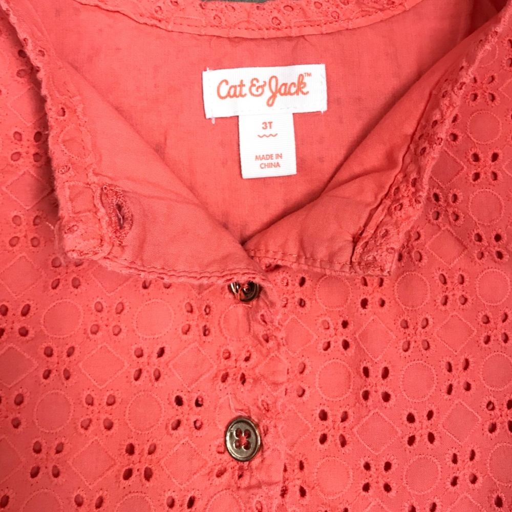 Cat & Jack | 3T Coral Eyelet Dress - Picture 3 of 5